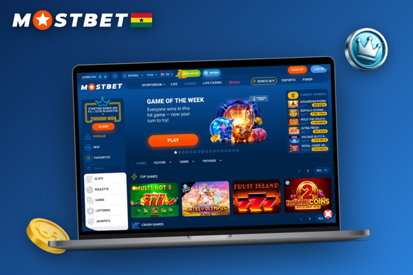 Ghanaian player completing Mostbet casino login and MoMo deposit on laptop and phone